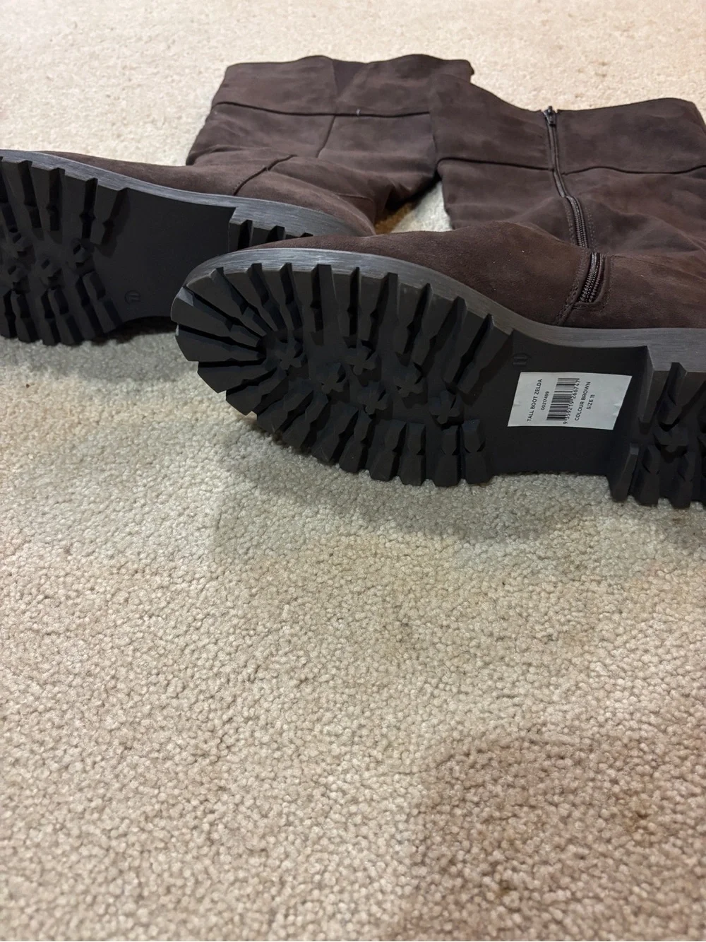 Women's Tall Winter Boots in Dark Brown - Zip Closure Size 11